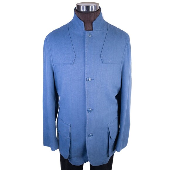 J. Peterman Men’s 3-Button Sport Coat Blazer Jacket Sz 42 Linen Blend Solid Blue - Picture 2 of 14